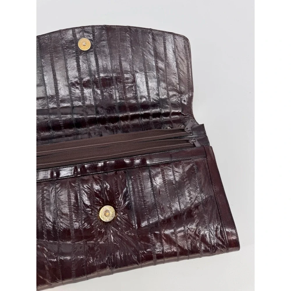 Eel Skin Clutch Womens M Brown Exotic Leather Quiet Luxury Classic Evening Bag
